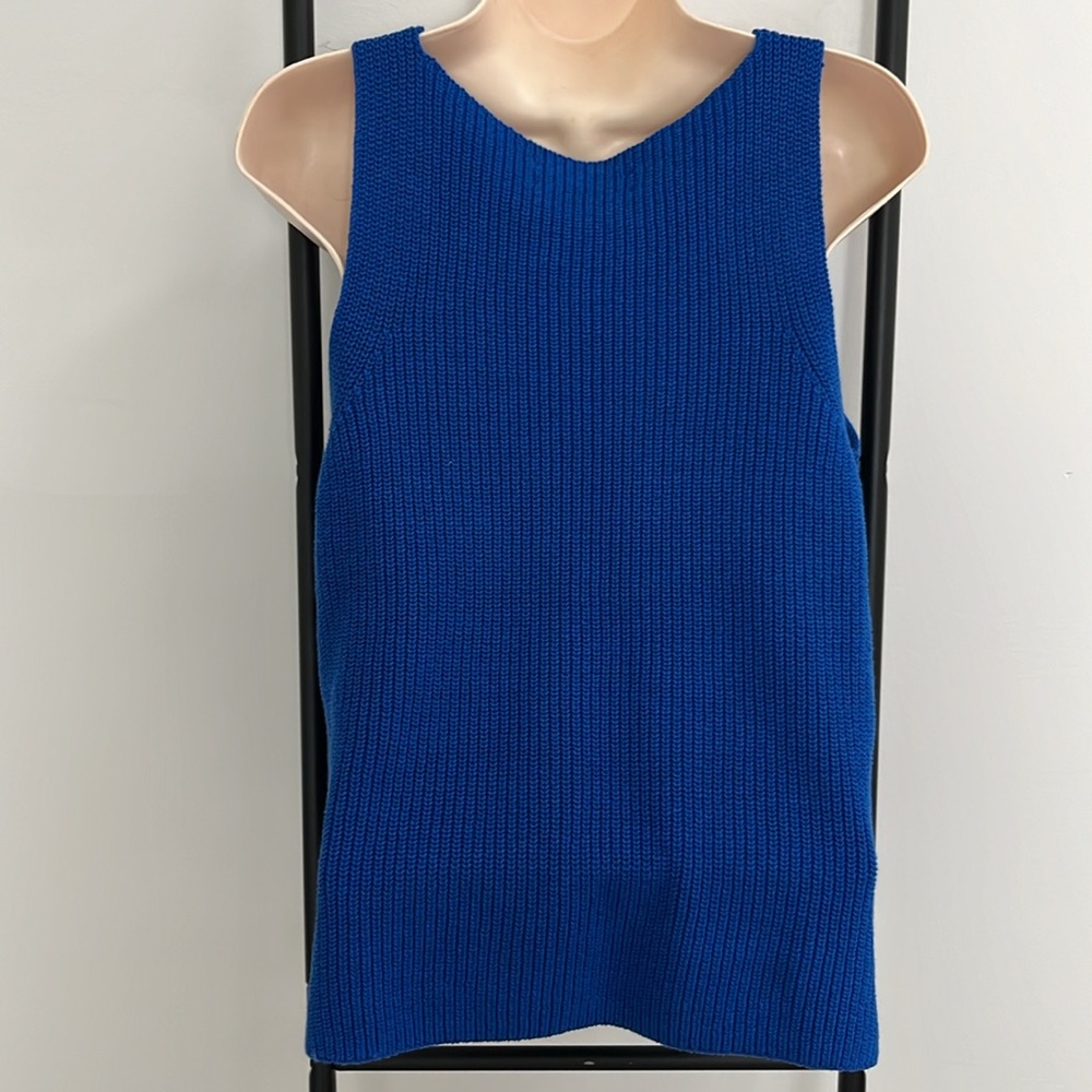 Loft Cobalt Blue Current Knit Sweater Top Sleeves V-neck Women Size S New - Picture 3 of 8